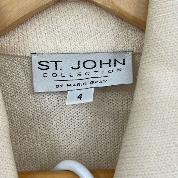 St John Collection Cream Santana Knitted Tweed Suit Set Blazer Skirt Size Small - Picture 2 of 15